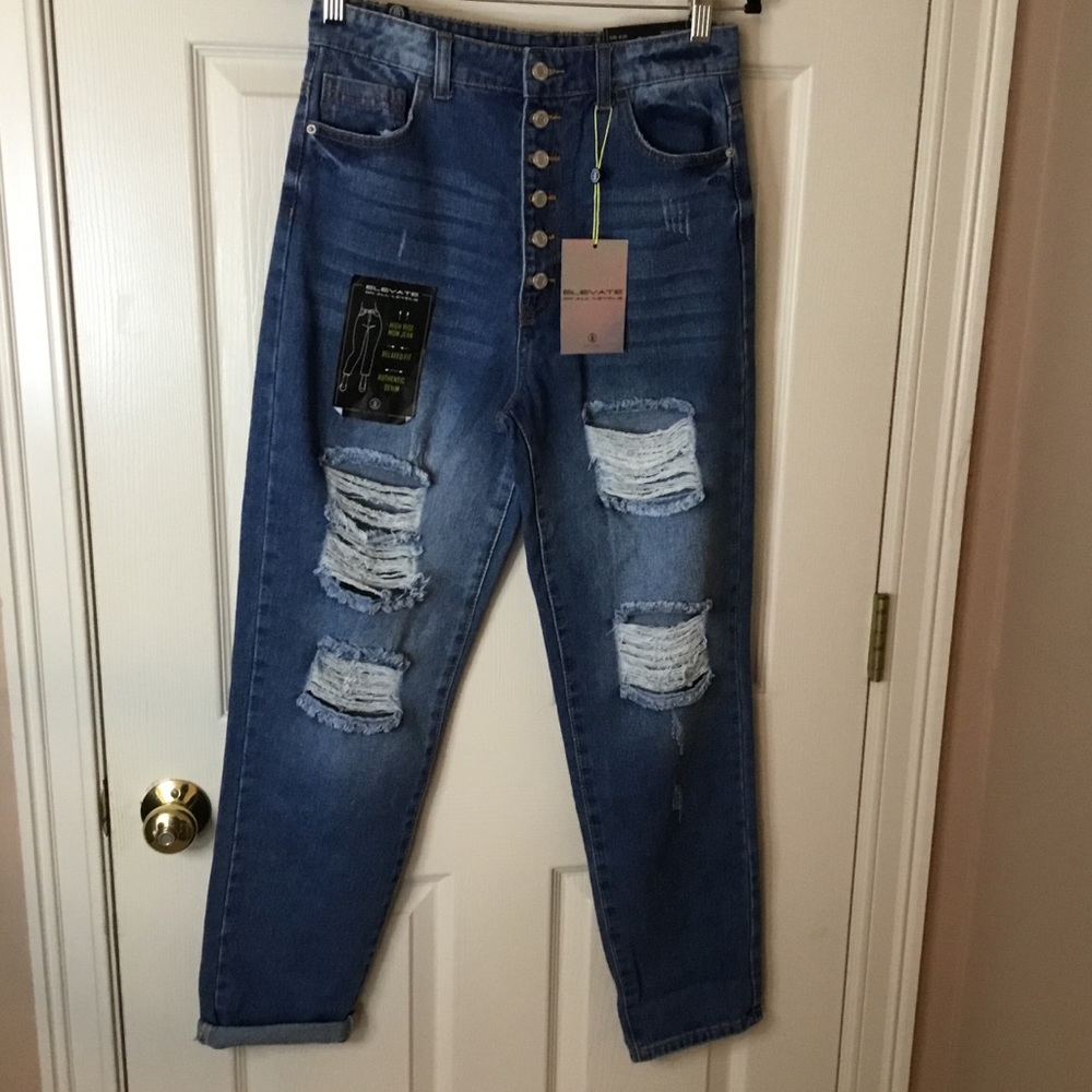 Elite Jeans High-Rise Mom Button Fly Jeans - 29